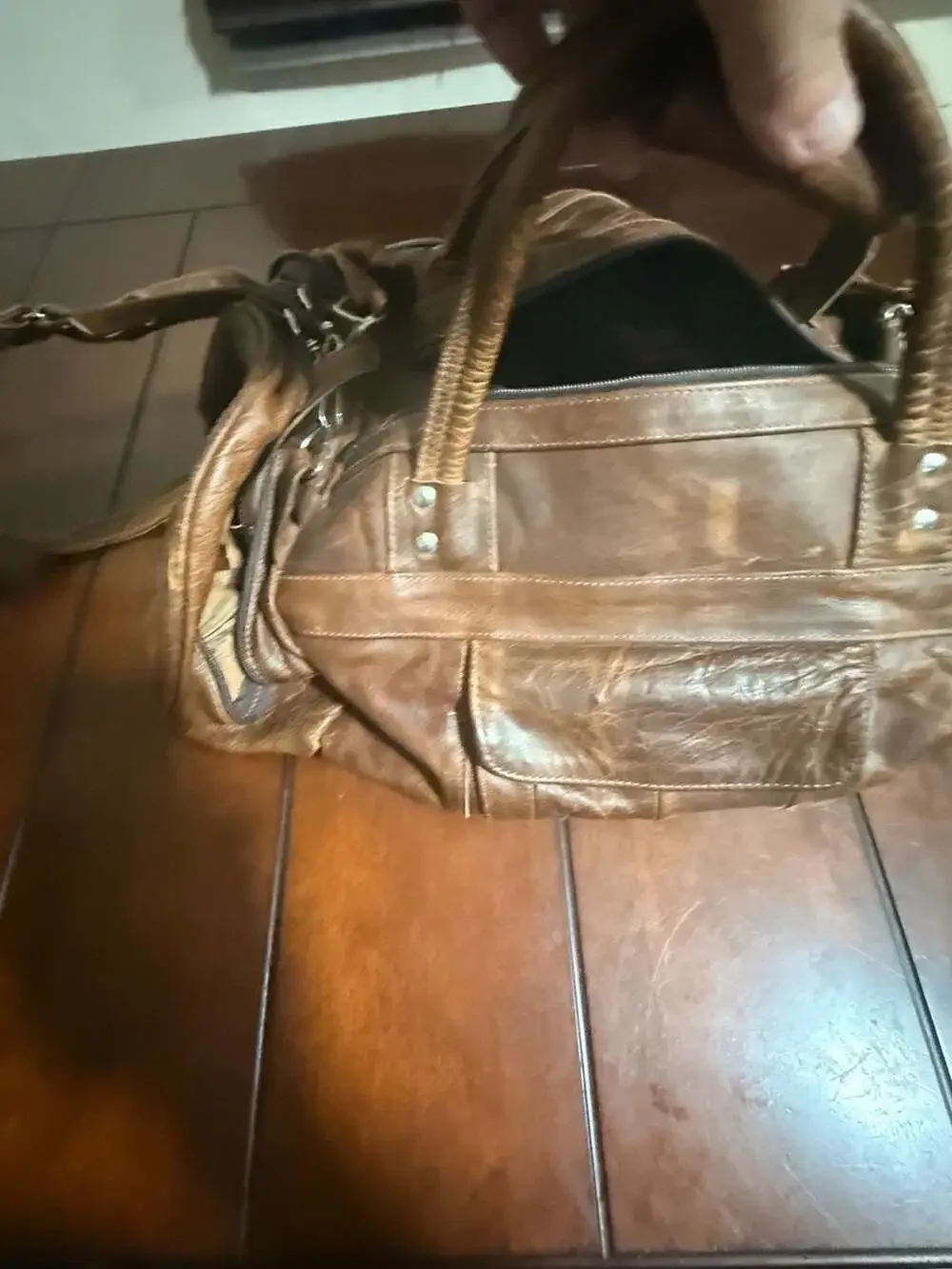 Vintage Distressed Brown Genuine Leather Duffel Travel Bag Made in Mexico